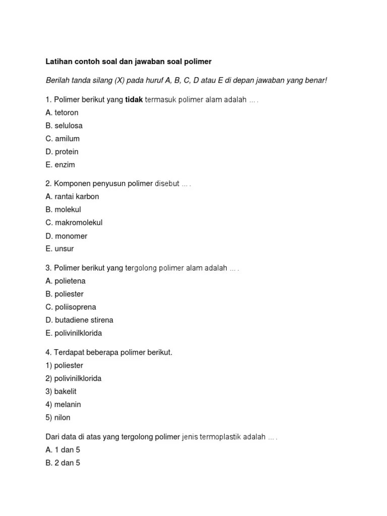 Latihan Contoh Soal Dan Jawaban Soal Polimer | PDF