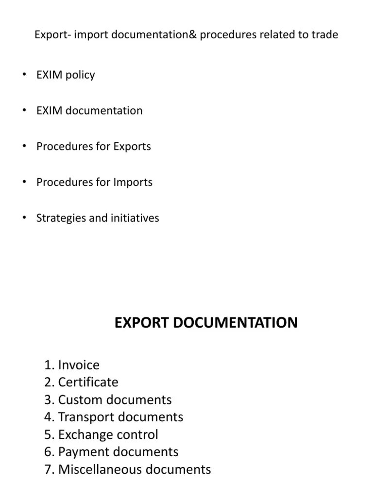Export - Import Documentation& Procedures Related To Trade | PDF ...