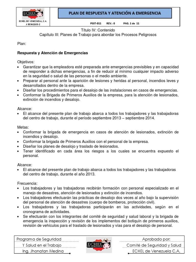 Plan De Contingencia Y Atención A Emergencias | PDF | Primeros Auxilios ...
