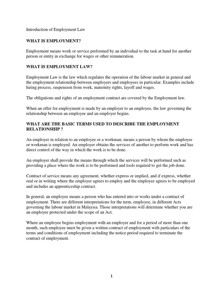 Introduction Of Employment Law | PDF | Employment | Labour Law