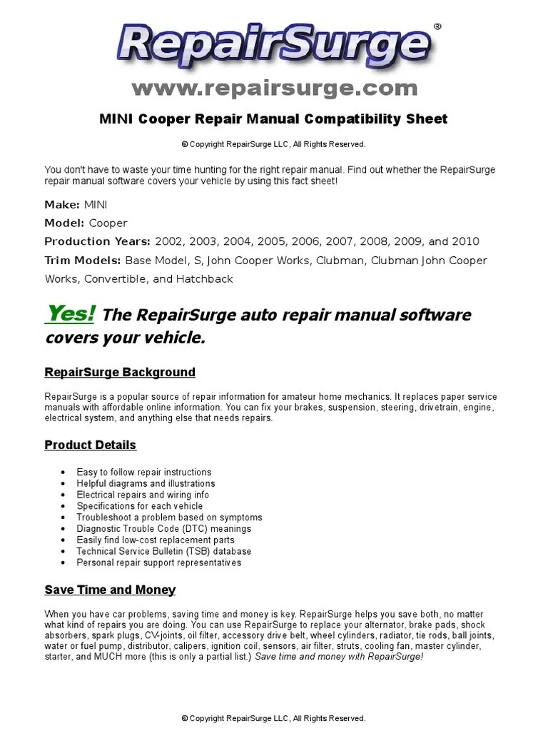 Mini cooper repair manual