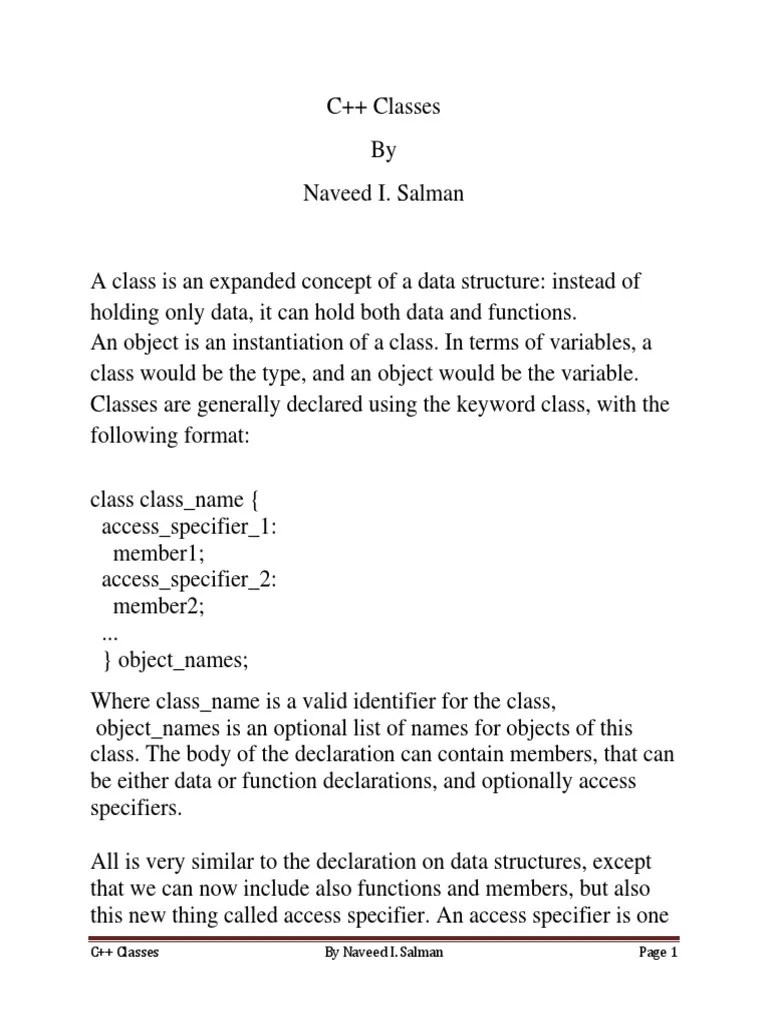 C++ Classes Explained: Data Structures With Functions | PDF | Class ...