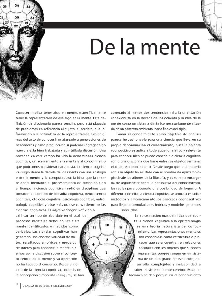 De La Mente Al Conocimiento Mediante La Ciencia Cognitiva PDF | PDF