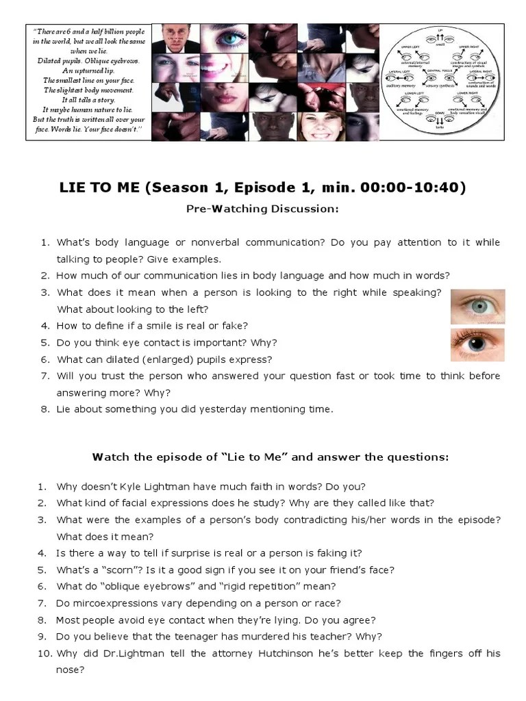 lie to me english worksheet pdf body language facial expression