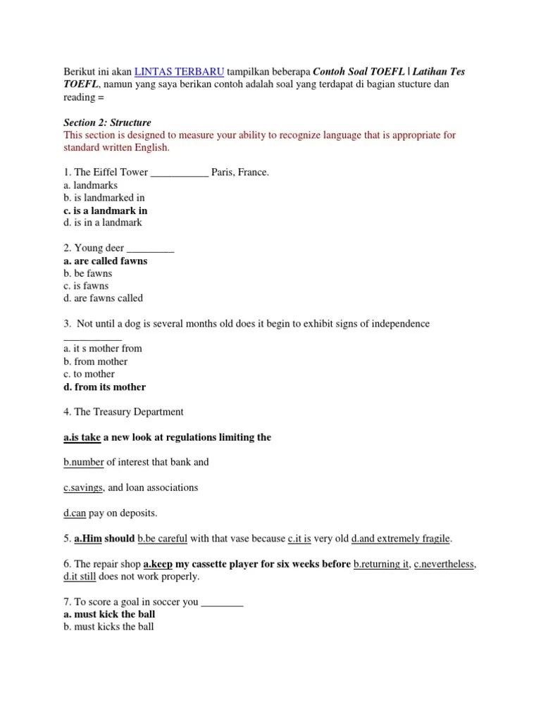 Apakah kamu sudah melakukan latihan? Contoh Soal TOEFL