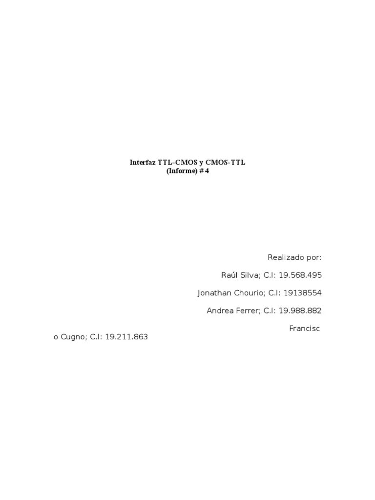 #4. Interfaz Ttl-Cmos Y Cmos-Ttl | PDF | Cmos | Resistencia Eléctrica Y ...