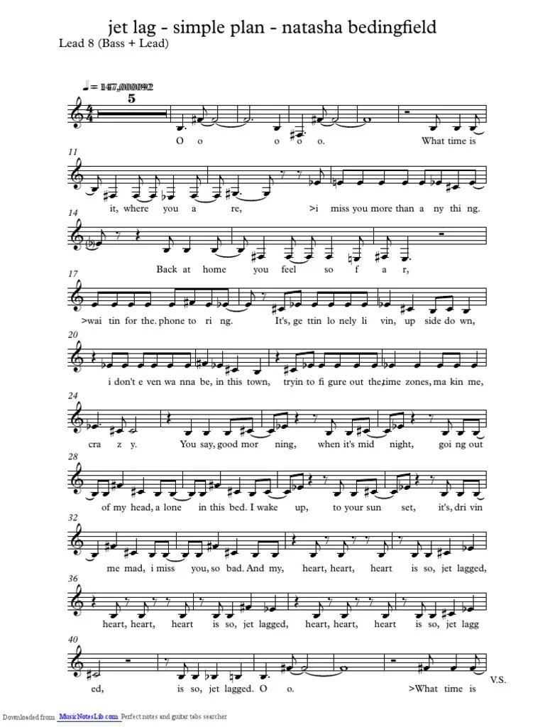 Jet Lag - Simple Plan - Natasha Bedingfield: Lead 8 (Bass + Lead) | PDF ...