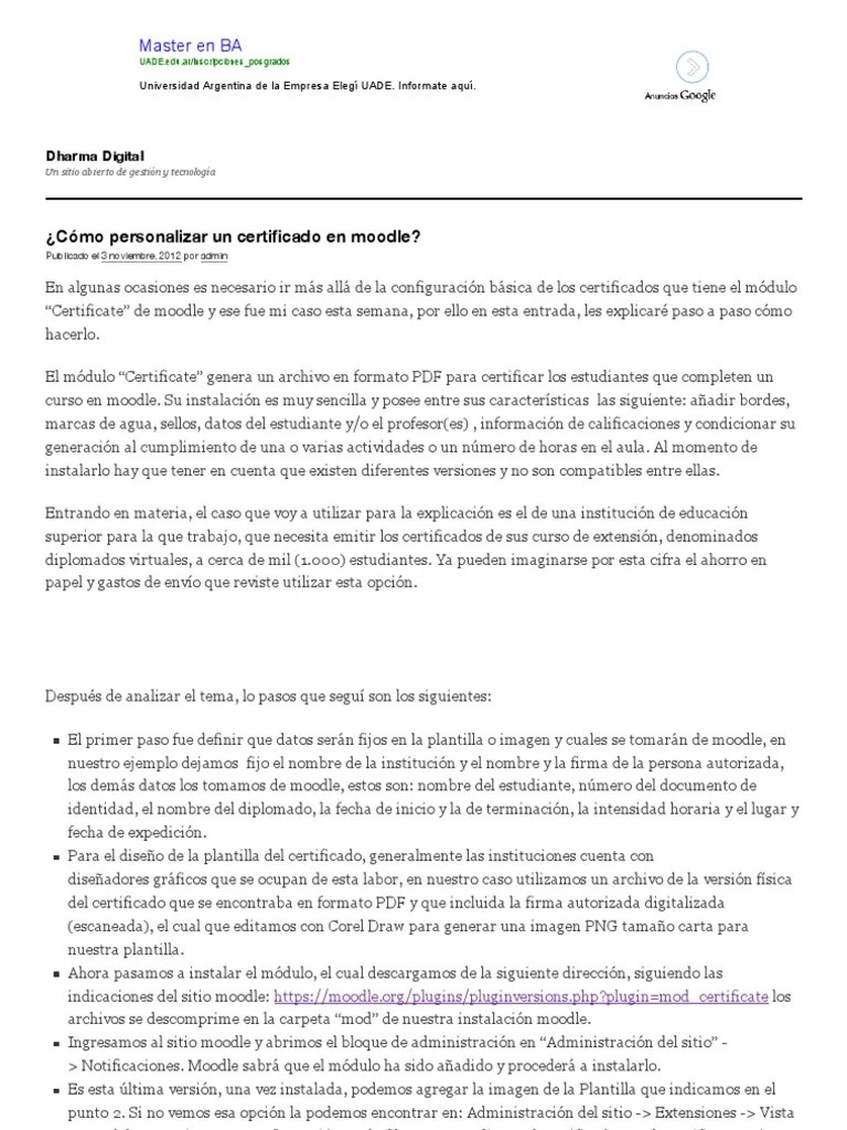 ¿Cómo Personalizar Un Certificado En Moodle - Dharma Digital | PDF ...