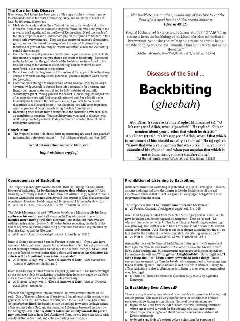 Diseases Of The Soul Backbiting Gheebah Al Islam 