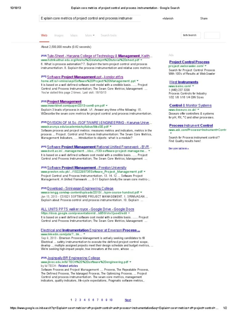 Explain Core Metrics Of Project Control And Process