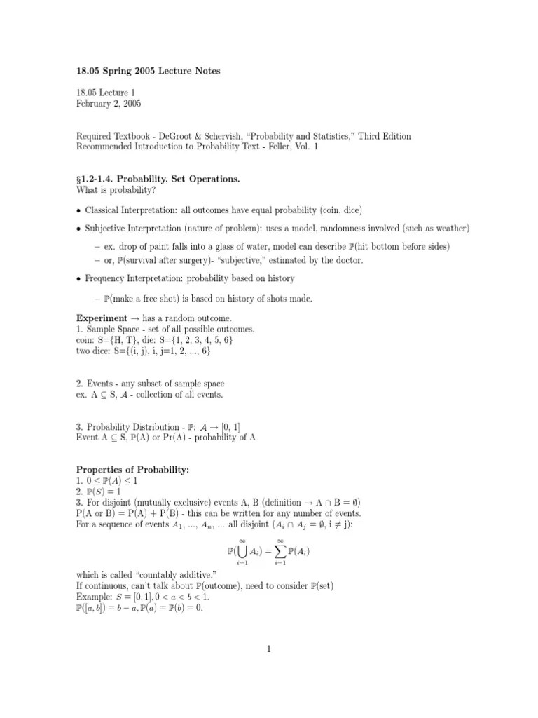 Lecture Notes (Introduction To Probability And Statistics) | PDF ...