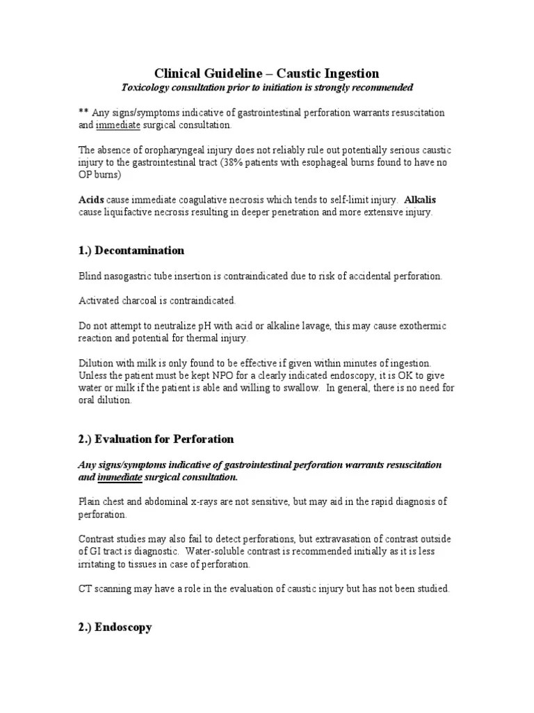Caustic Ingestion Guideline | Endoscopy | Esophagus