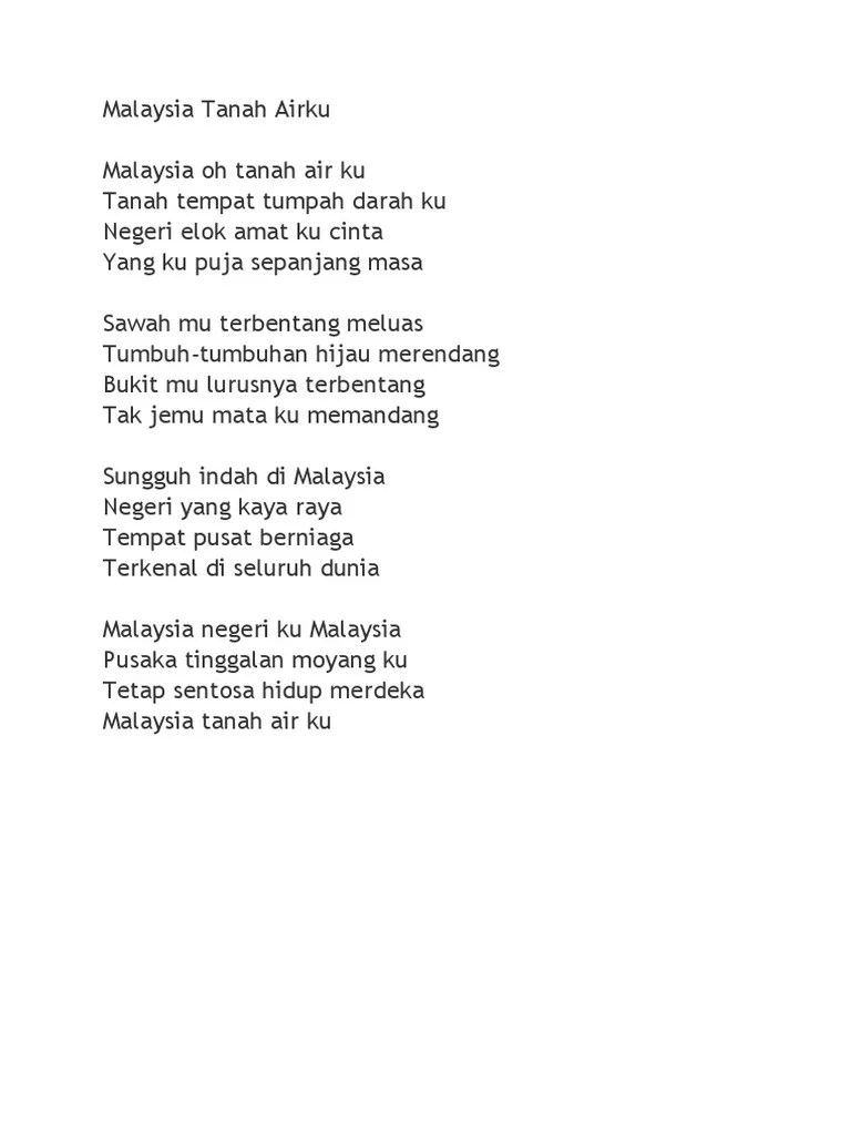 Ada lagu hari merdeka, indonesia pusaka, indonesia raya, maju tak gentar dan syukur. Lirik Lagu Malaysia Tanah Airku Pdf