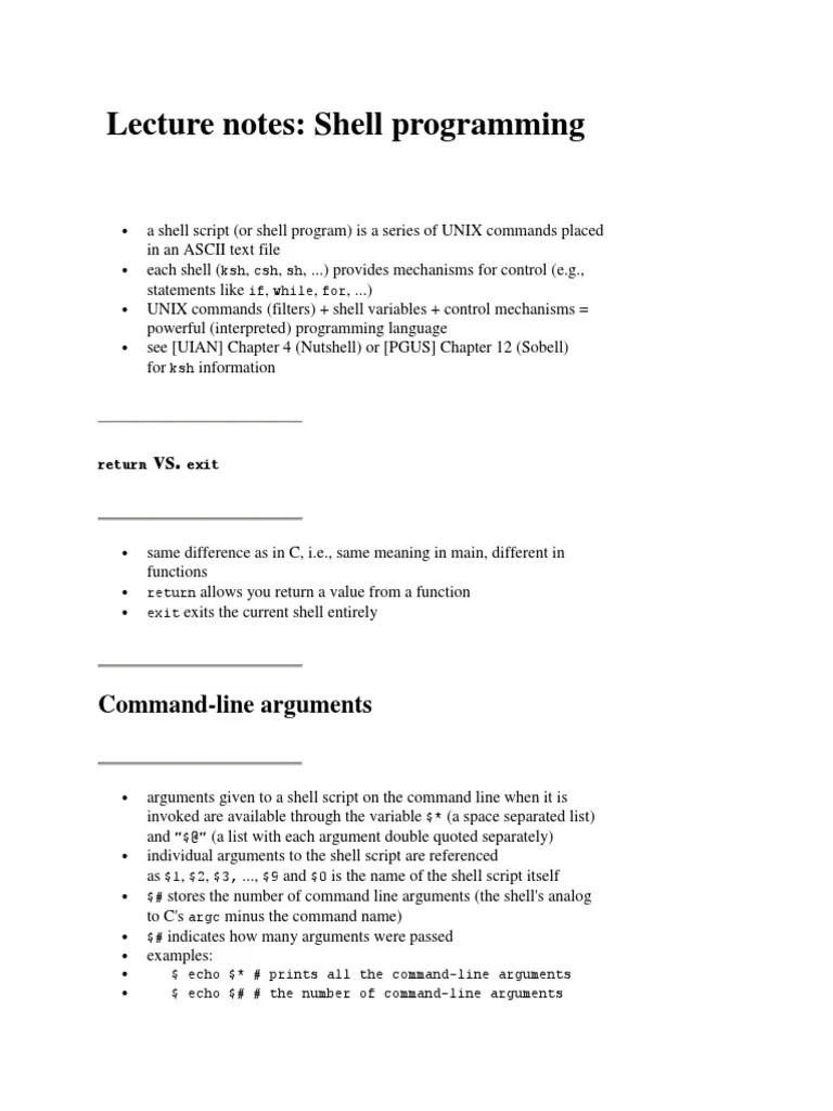 Lecture Notes: Shell Programming: KSH CSH SH If While For | PDF ...