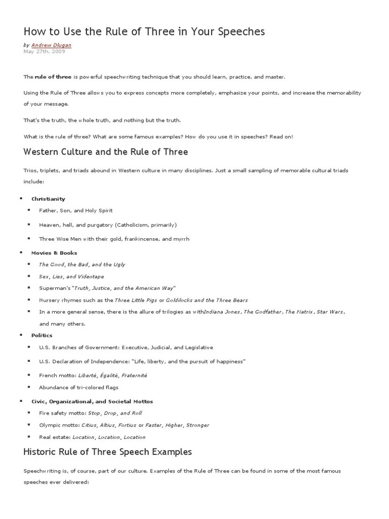 How To Use The Rule Of Three In Your Speeches | PDF | Public Speaking