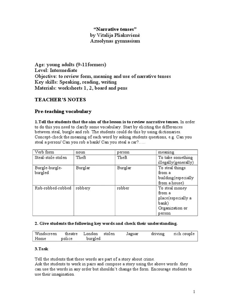 Narrative Tenses | PDF | Grammatical Tense | Narrative