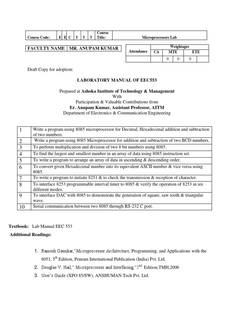 Eec 553 3rd Year Ece Lab Manual Pdf Pdf Areas Of Computer Science