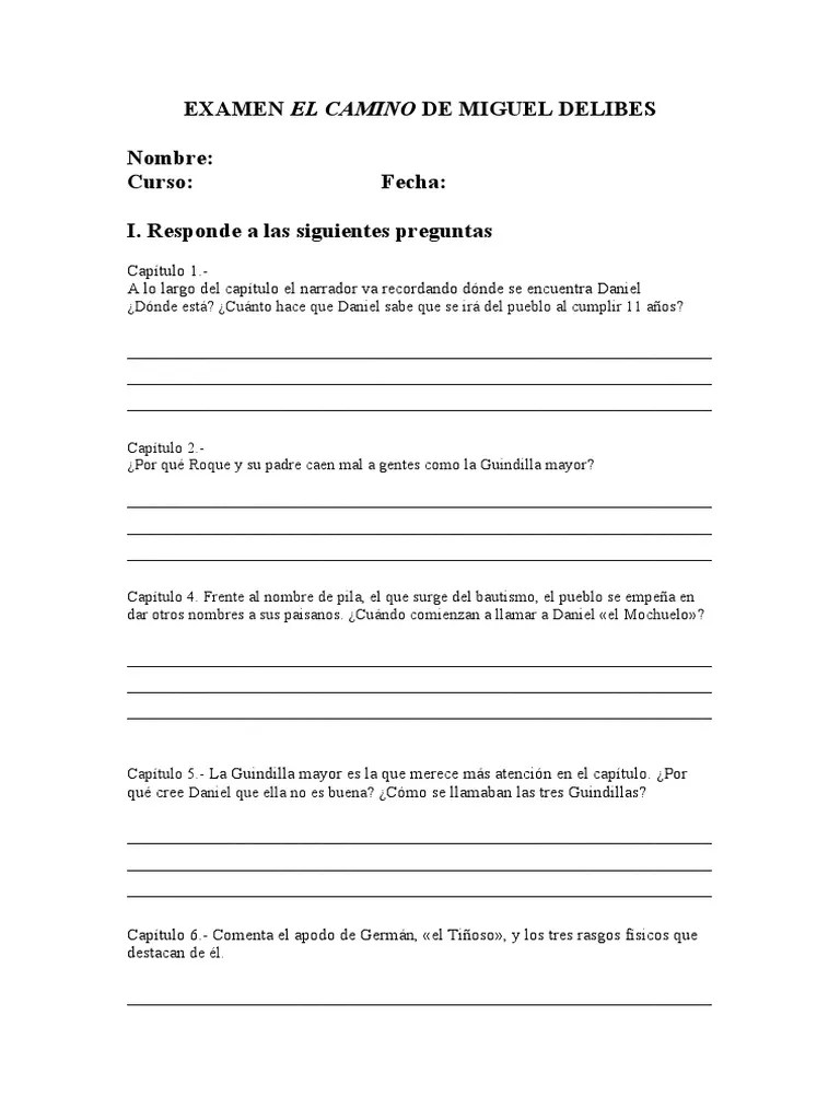 Examen el camino de miguel delibes