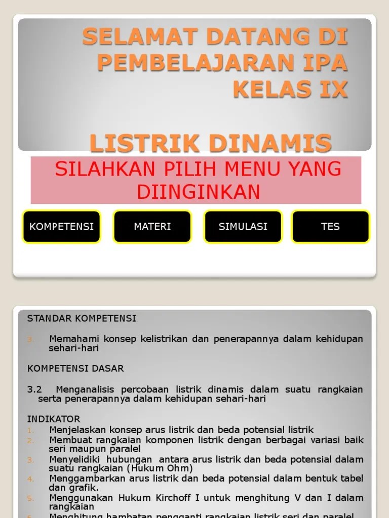 Ix/ 1 materi pokok : Listrik Dinamis 1 Pdf