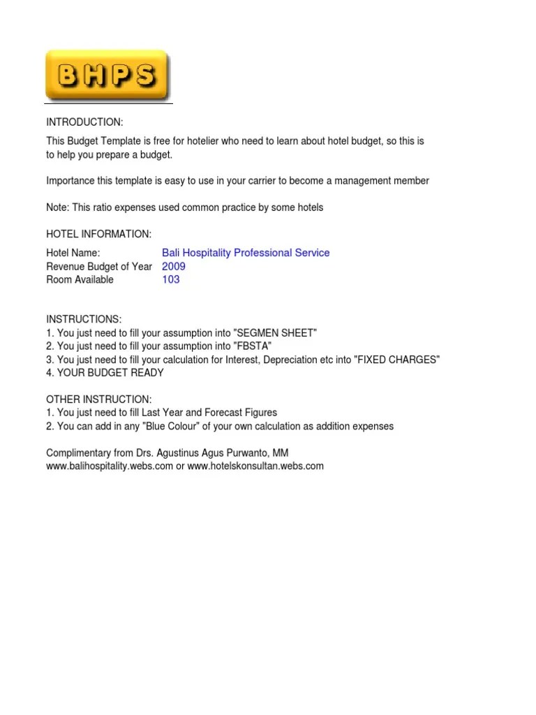Hotel Budget Template Xls Fixed Asset Expense