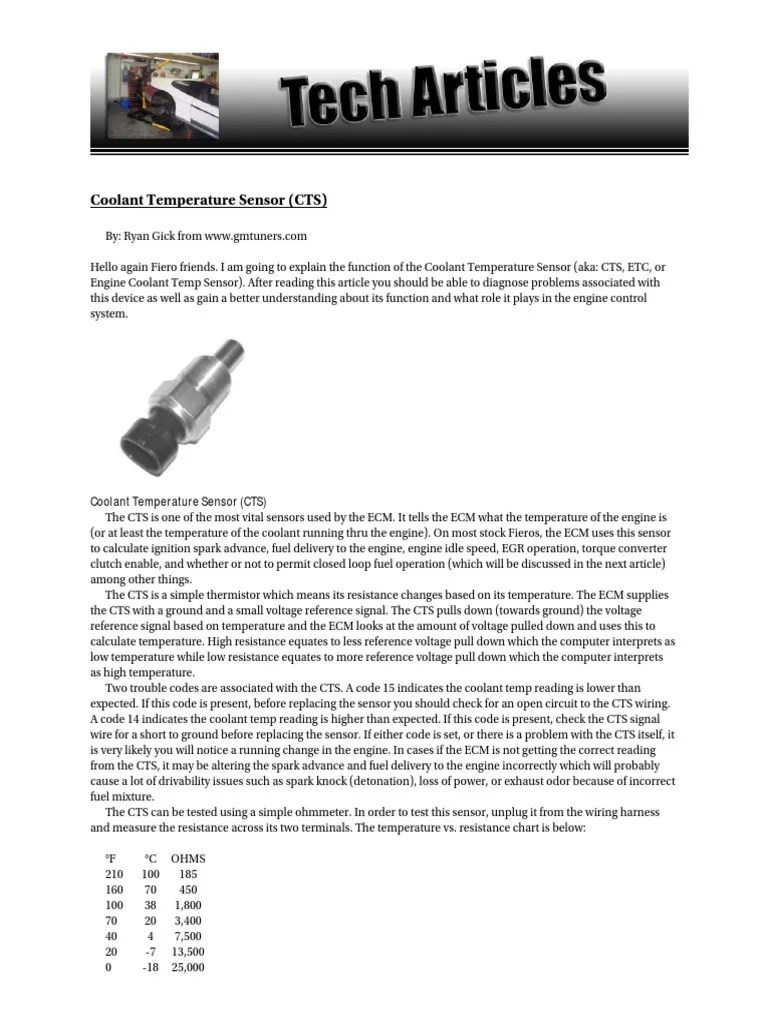 Coolant Temperature Sensor - CTS | PDF | Coolant | Electrical Resistance And Conductance