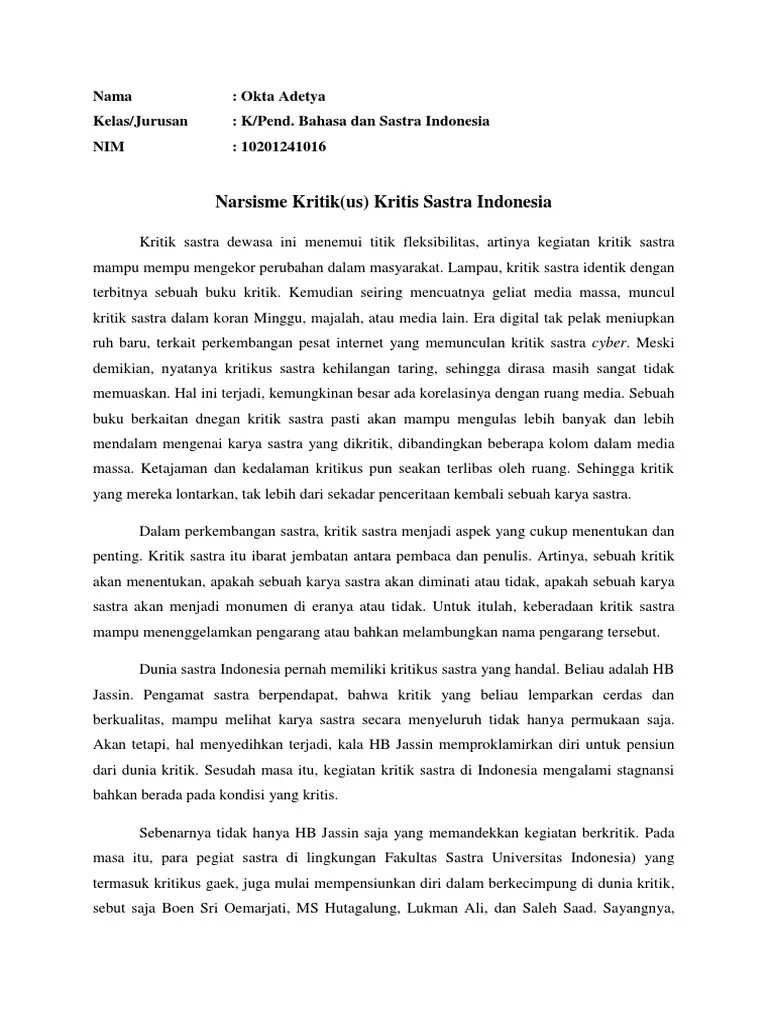 Narsisme Kritikus Kritik Sastra Indonesia | PDF