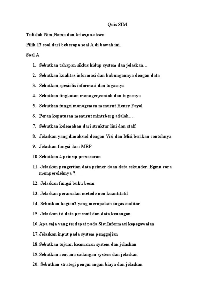 Selasa, 22 desember 2020 lalu, perguruan tinggi ini melalui bsi entrepreneur center (bec) meluncurkan inkubator bisnis ang diberi nama . Soal Dan Jawaban Pra Uts Sim Bsi Pdf