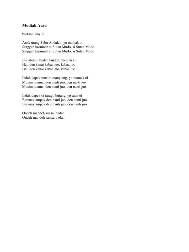 Mudiak Arau-Lirik Lagu | PDF