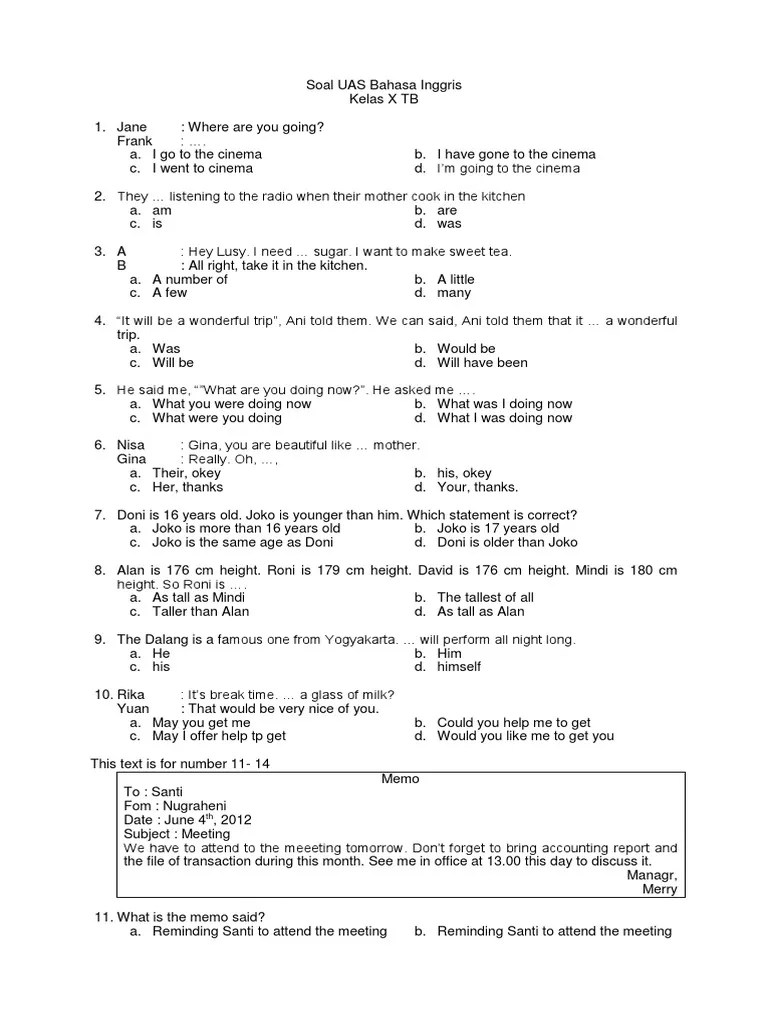 Contoh Soal Essay Bahasa Inggris Kelas 10 