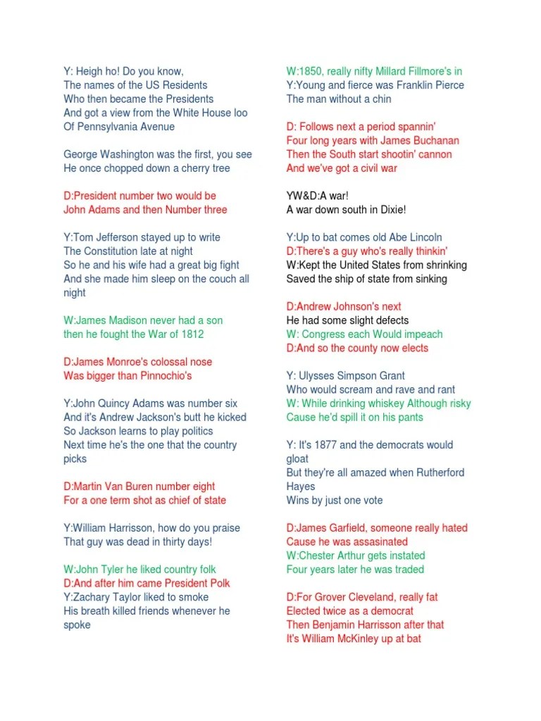 The Presidents Song | Presidencies | Presidents Of The United States