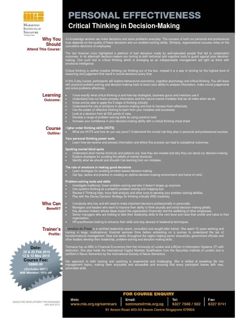 Critical Thinking In Decision-Making | PDF | Critical Thinking | Decision Making