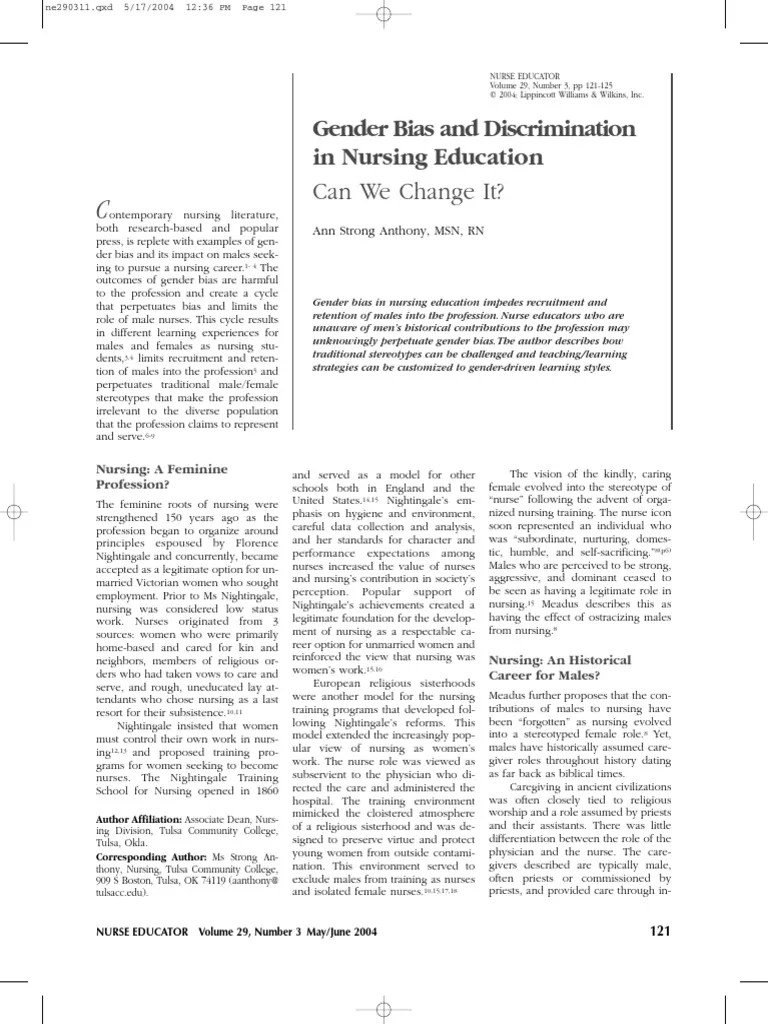 Gender Bias And Discrimination In Nursing Education - Anthony, A.S. 2004 PDF | PDF | Nursing ...