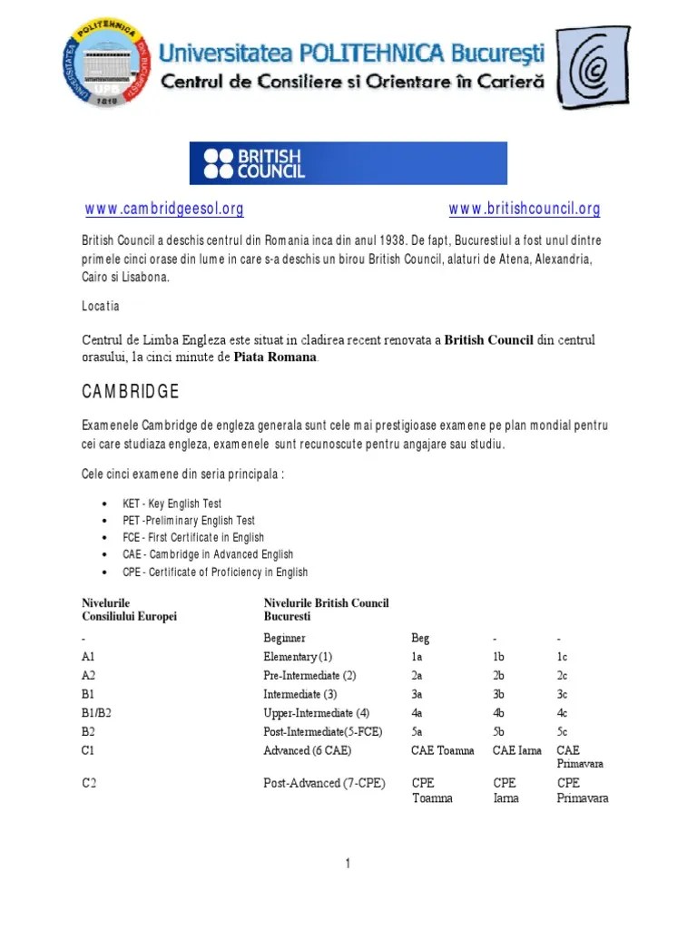 Maybe you would like to learn more about one of these? Examene De Limba Englez 259 Recunoscute La British Council