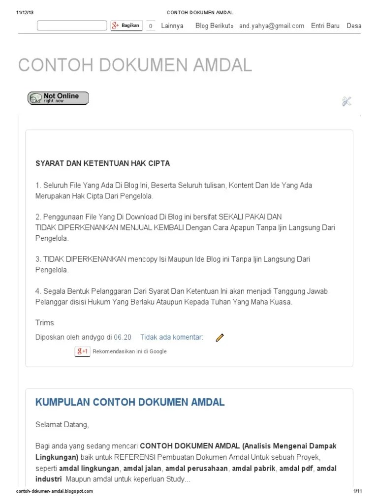 Amdal agar dapat disetujui oleh komisi amdal. CONTOH DOKUMEN AMDAL di blog http://contoh-dokumen-amdal