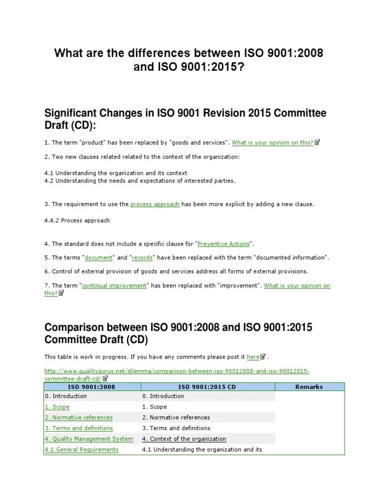 What Are The Differences Between ISO 9001 - 2008 And ISO 9001 - 2015 ...
