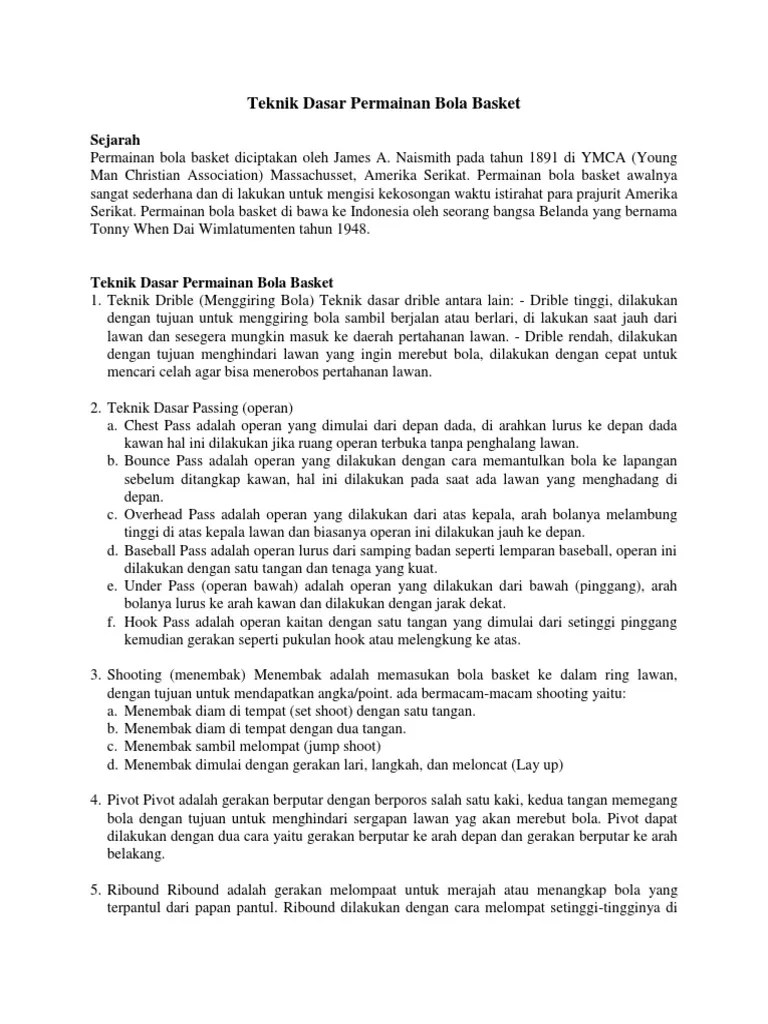 Teknik Dasar Permainan Bola Basket | PDF