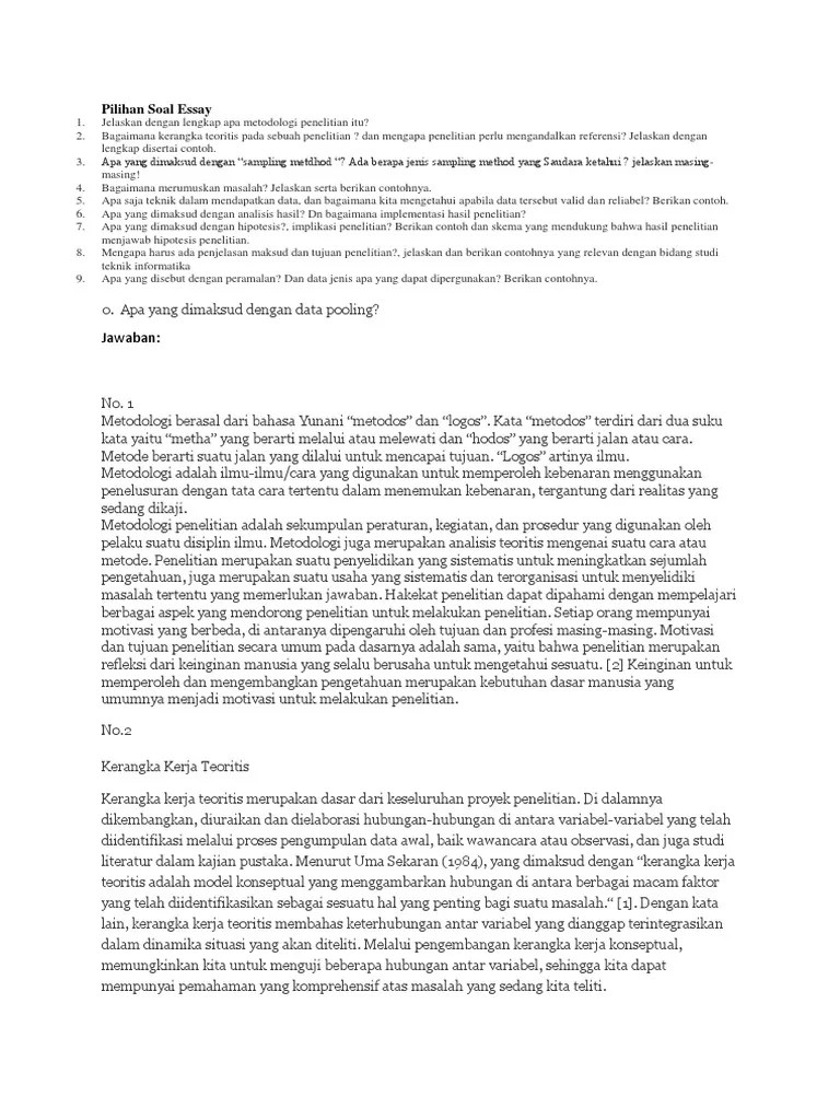 Bahasa yang digunakan dalam karya ilmiah adalah bahasa baku. Pilihan Soal Essay Pdf