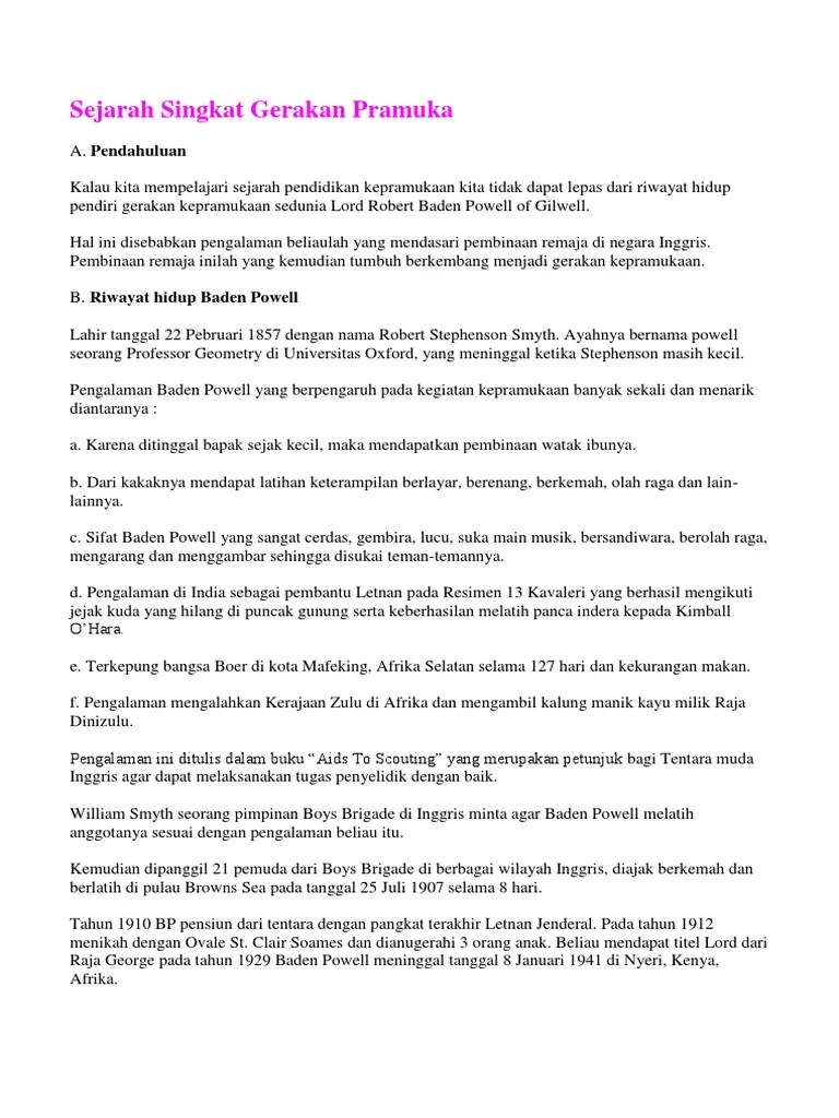 Scouting yang di kenal di indonesia dikenal dengan istilah. Sejarah Singkat Gerakan Pramuka Pdf