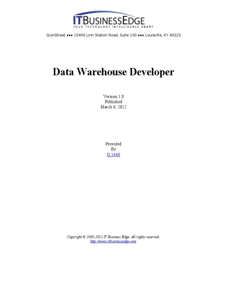 Data Warehouse Developer | PDF | Data | Information Technology Management