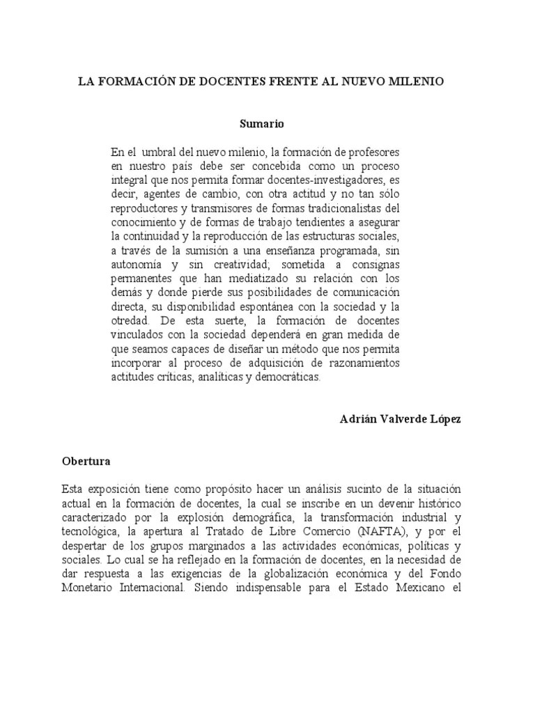 La Formación De Docentes Frente Al Nuevo Milenio | PDF | Pedagogía | Sicología