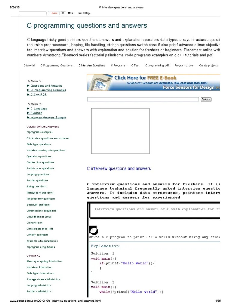 C Interview Questions And Answers - TCS | PDF | C (Programming Language ...