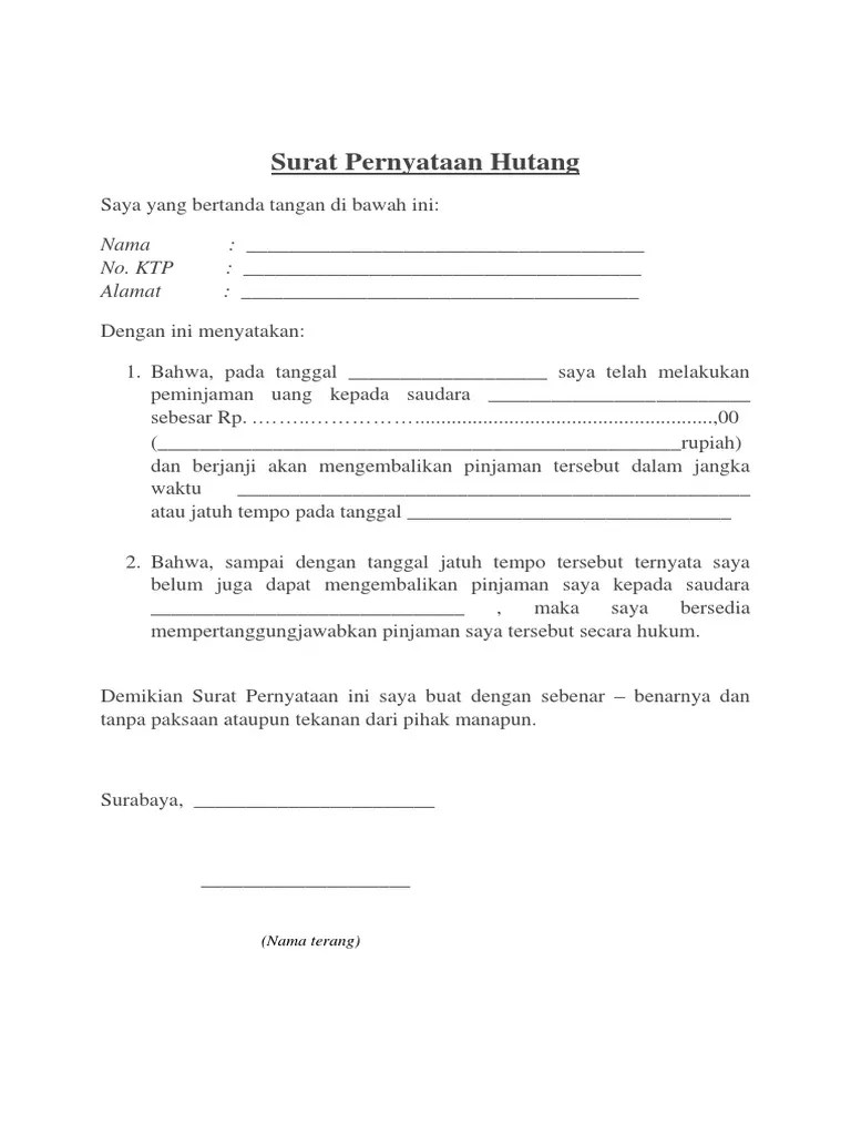 Contoh Surat Pernyataan Pelunasan Hutang Di Bank Contoh Surat 