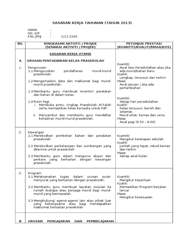 Tugas pembantu pengurusan murid n19. Sasaran Kerja Tahunan PPM
