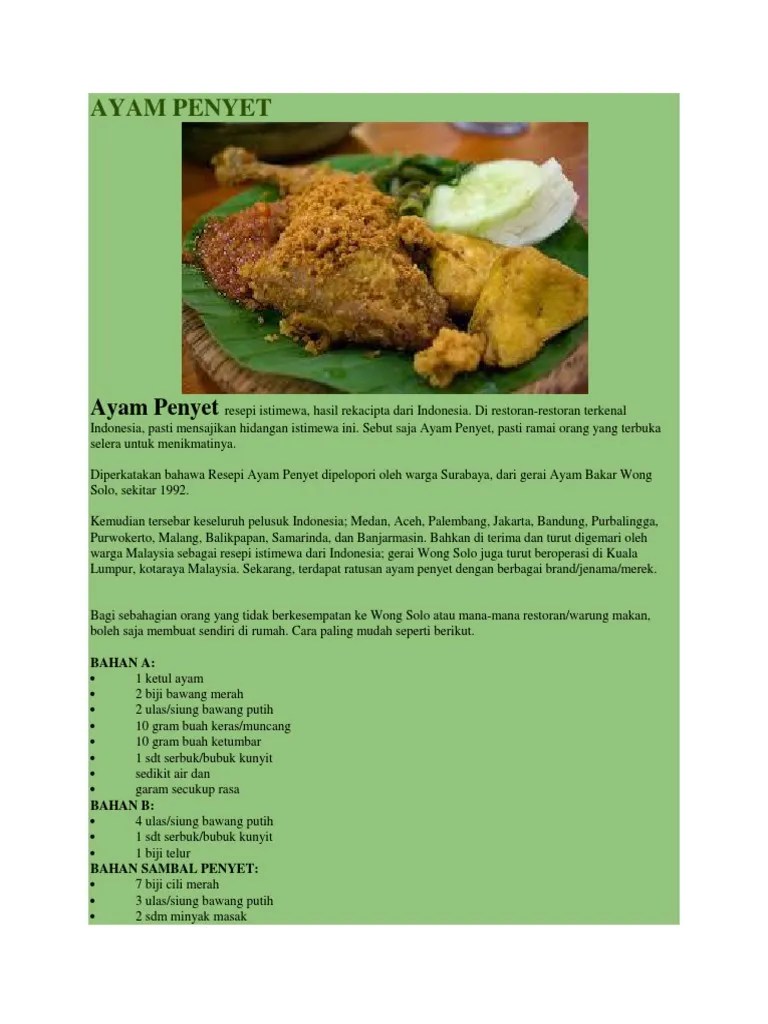 01.02.2022 · sebagai salah sebuah restoran ayam penyet yang terkenal di malaysia, kualiti hidangan mereka tidak boleh dipertikaikan lagi. Ayam Penyet Pdf