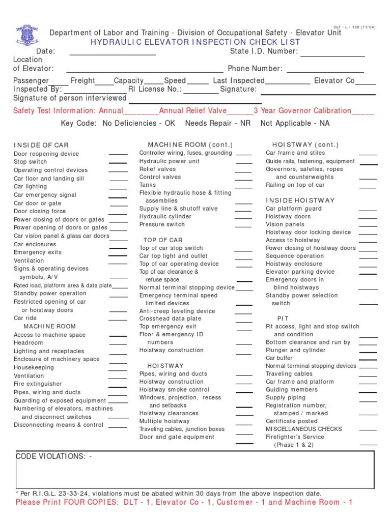 Check List Maintenance | Elevator | Door