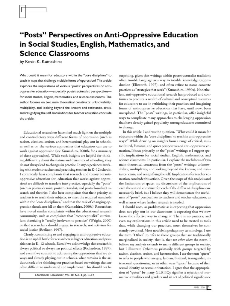 Antiopressive Education Kumashiro | PDF | Queer Theory | LGBTQIA+ Studies