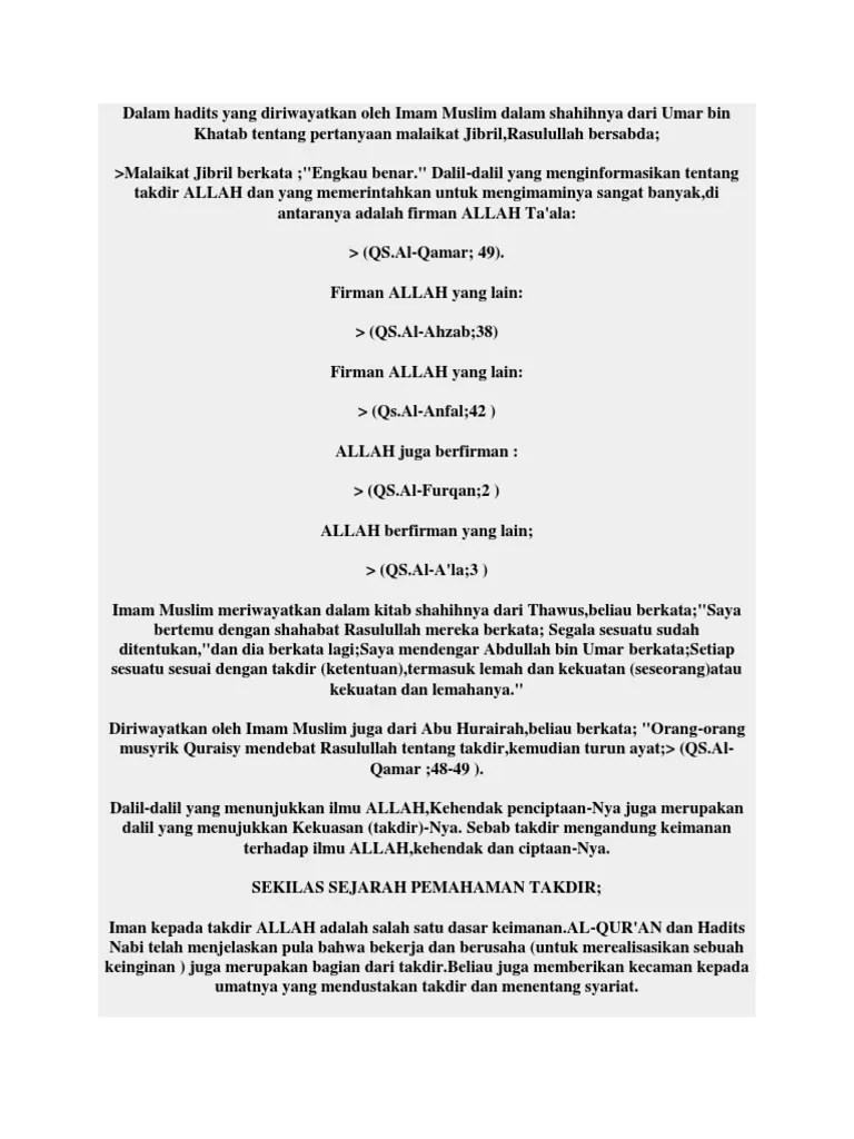 Hadits Qada Dan Qadar | PDF