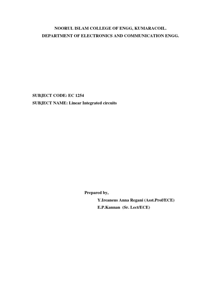 Ec1254 Linear Integrated Circuits Analog To Digital