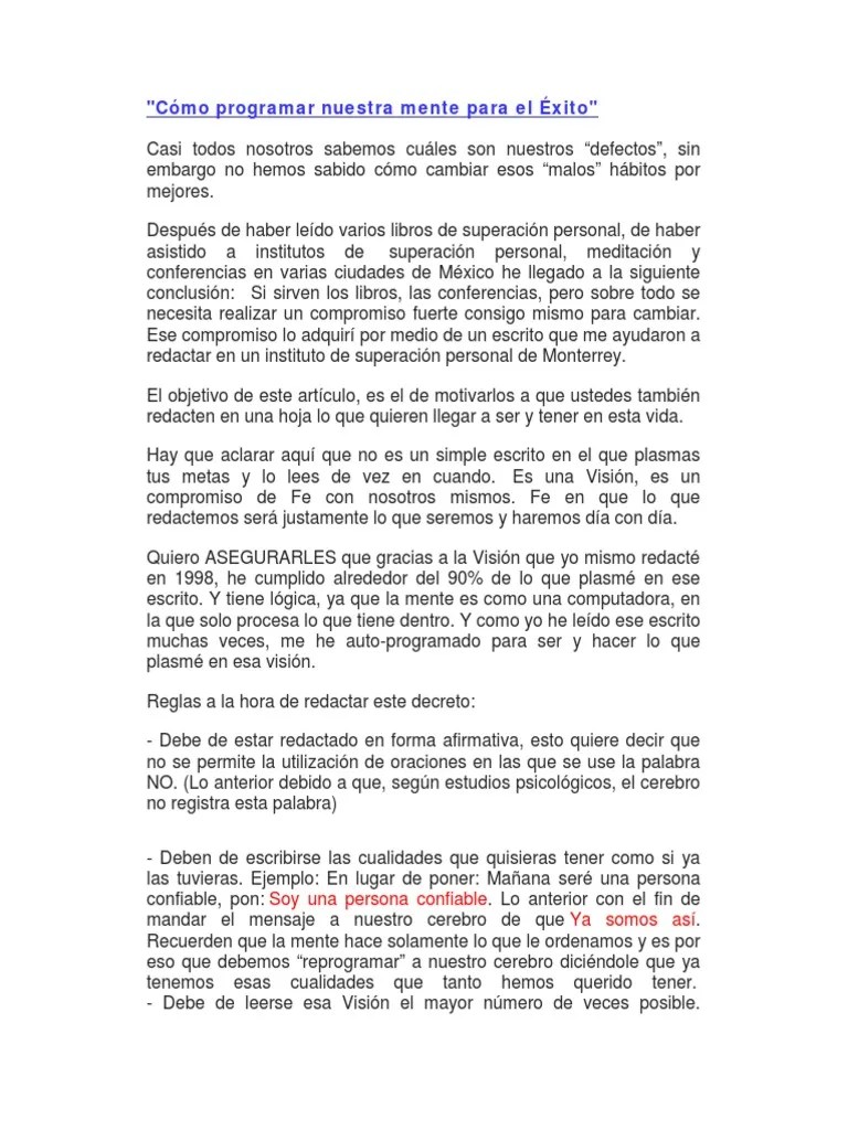 Cómo Programar Nuestra Mente Para El Éxito PDF | PDF | Alma | Amor