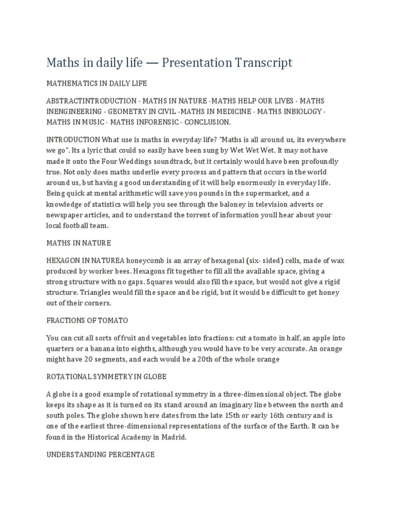 Maths In Daily Life | PDF | Shape | Geometry